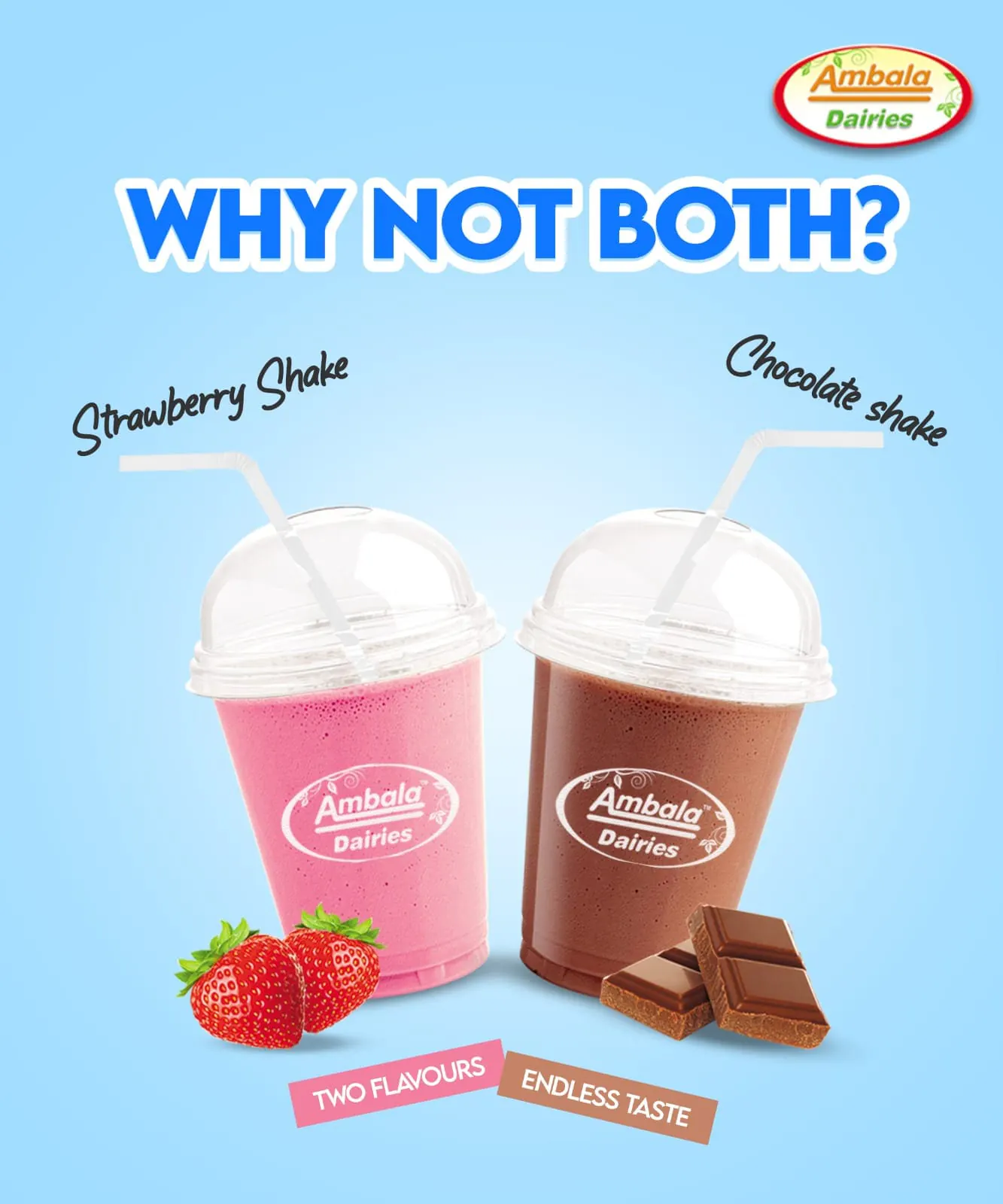 Strawberry and chocolate milkshakes